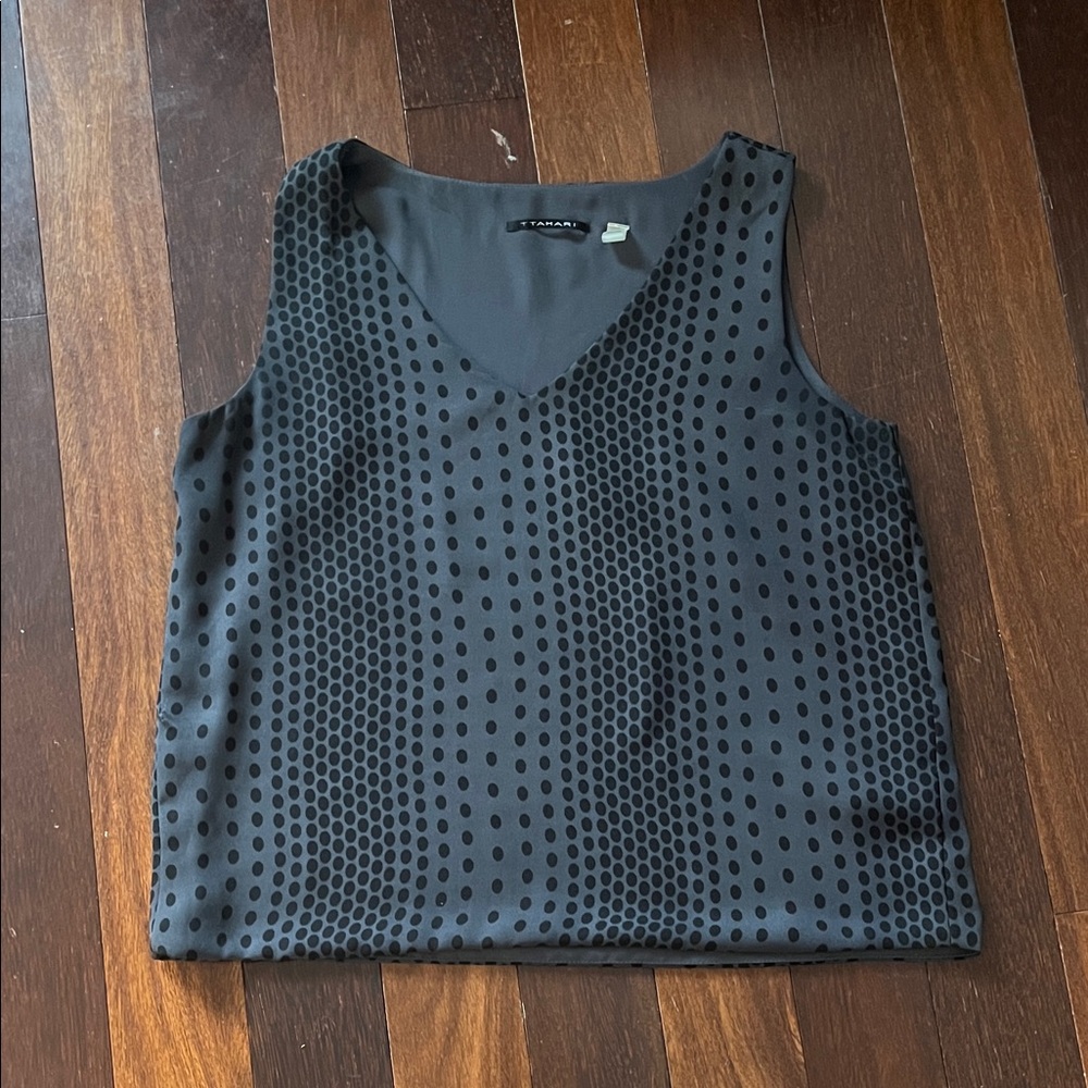 T Tahari Black Polka Dot V-Neck Tank Top